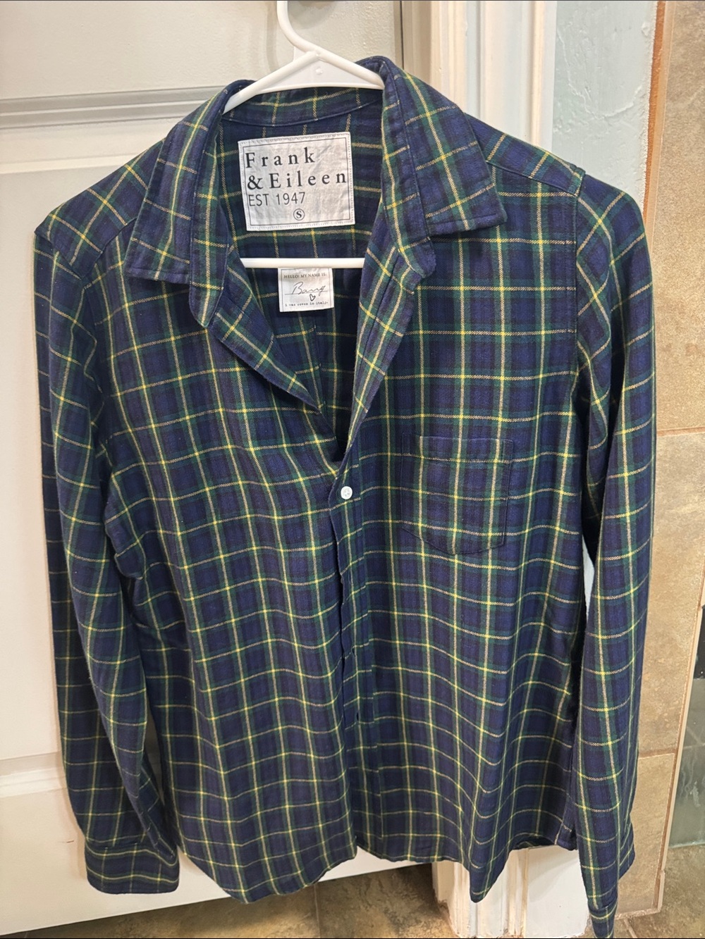Frank & Eileen Navy and Green Plaid Button-Up Shirt